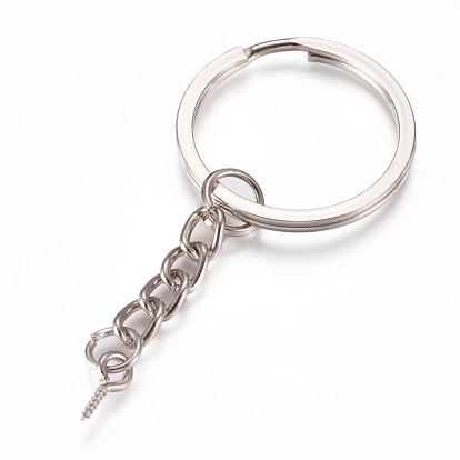 Iron Split Key Rings, Keychain Clasp Findings, with Curb Chains and Peg Bails