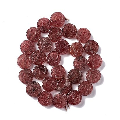 Perlas de cuarzo natural de fresa hebras, rosa