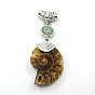 Gemstone Big Pendants, with Brass Findings and Fossil, Snail, Platinum Metal Color, 58~78x29~35x8~9mm, Hole: 4x6mm