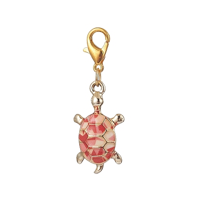 Tortoise Alloy Enamel Pendant Decorations, Zinc Alloy Lobster Claw Clasps Charm, Clip-on Charms, for Keychain, Purse, Backpack