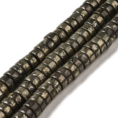 Natural Pyrite Beads Strands, Heishi Beads, Flat Round/Disc