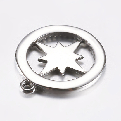 316 Surgical Stainless Steel Pendants, with Rhinestone, Compass
