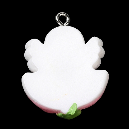 Cute Opaque Resin Pendants, Duck Charms with Platinum Plated Iron Loops