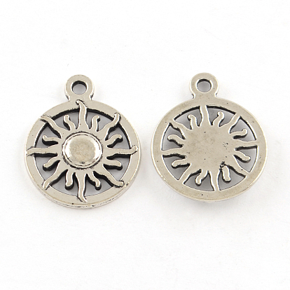 Tibetan Style Alloy Pendants, Cadmium Free & Lead Free, Flat Round and Sun, 20x16x2mm, Hole: 1.5mm, about 719pcs/1000g