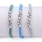 Adjustable Nylon Thread Braided Bead Bracelets Sets, with Brass Round Beads