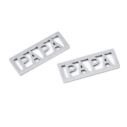 201 Stainless Steel Filigree Joiners, Laser Cut, Rectangle with Word PAPA