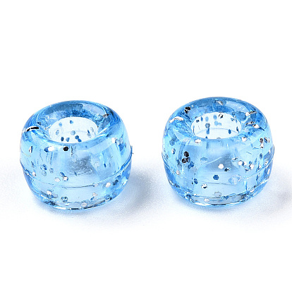 Perles en plastique transparentes, avec de la poudre de paillettes, baril