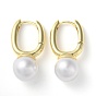 Rack Plating Brass Hoop Earrings, with Plastic Pearl, Long-Lasting Plated, Lead Free & Cadmium Free, Round
