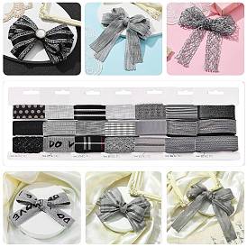 9 Yards 3 Styles Polyester Ribbon, for DIY Handmade Craft, Hair Bowknots and Gift Decoration, Black/Gray Color Palette
