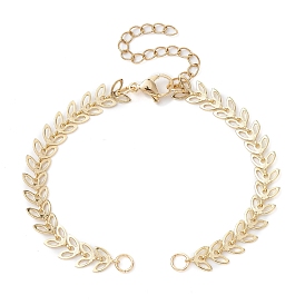 Brass Handmade Cobs Chain Link Bracelet Making, Long-Lasting Plated, Soldered, Leaf, Fit for Connector Charms, with Lobster Claw Clasp