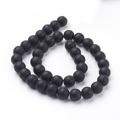 Synthétiques pierre noire brins de perles, givré, ronde