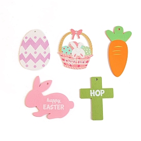 Rabbit/Basket/Cross/Egg/Carrot Easter Theme Wood Big Pendants, Printed Easter Charms