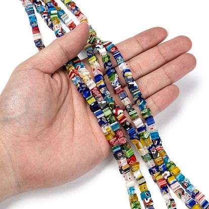 Cube Handmade Millefiori Glass Beads Strands, 7~8x7~8x7~8mm, Hole: 1.5mm, about 48pcs/strand, 13.3 inch