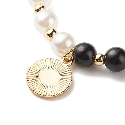 Alloy Eaneml Yin Yang Charm Necklace with Plastic Imitation Pearl Beaded for Women