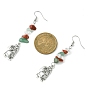 Boucles d'oreilles pendantes en alliage de style tibétain, thème de noël, avec épingles en laiton, boucles d'oreilles en jaspe rouge naturel, aventurine verte et perles de verre