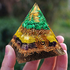 Orgonite Pyramid Resin Energy Generators, Reiki Gemstone Chips Inside for Home Office Desk Decoration