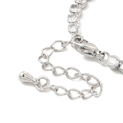 Bracelet à maillons ronds plats avec zircons cubiques transparents et chaînes de tennis, bijoux en laiton pour femmes