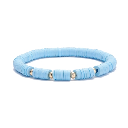 5 pcs 5 ensemble de bracelets extensibles en perles heishi en argile polymère de style, bracelets preppy avec mauvais œil en résine pour femme