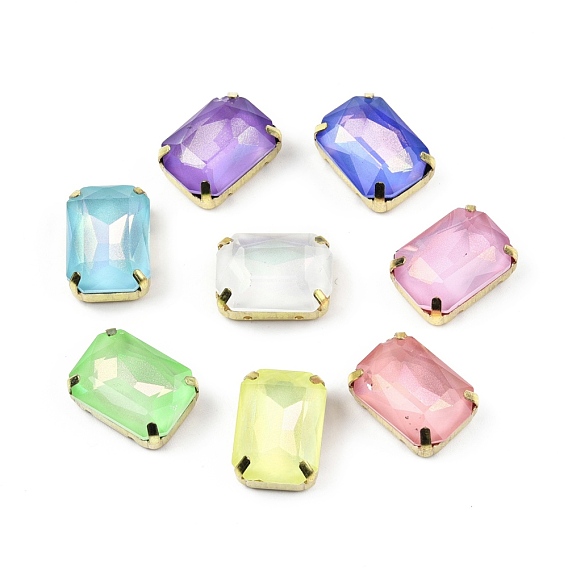 Aurora (jm) coser en diamantes de imitación, diamantes de imitación de cristal facetado, Enlaces multifilares, con monturas de latón dorado, octágono rectángulo