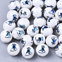 Christmas Opaque Glass Beads, Round with Electroplate Christmas Bell Pattern
