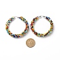 Colorful Glass Seed Braided Big Hoop Earrings, 304 Stainless Steel Bohemia Earrings for Women