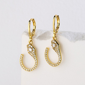 18K Gold Plated Snake Pendant Earrings with Zircon Stones for Women's Personalized Ear Jewelry