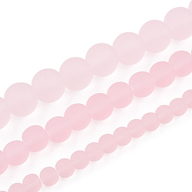 Chapelets de perles en verre transparentes  , givré, ronde