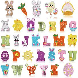 32Pcs Easter Rabbit Chick Egg Letter A~Z Appliques, Embroidery Cloth Patches, Stick On Patch, Costume Accessories