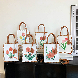 Kits de fabrication de sacs fourre-tout à motifs de fleurs bricolage, y compris le tissu pu, poignées de sac, zipper, anneau, aiguille et fil