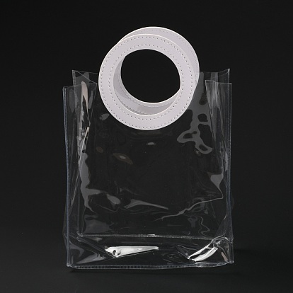 PVC Transparent Bag, with Round PU Leather Handles, for Gift or Present Packaging, Rectangle