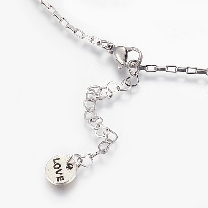 Colliers pendants en alliage de strass, avec perles de copeaux de pierres précieuses et 304 accessoires en acier inoxydable, cœur