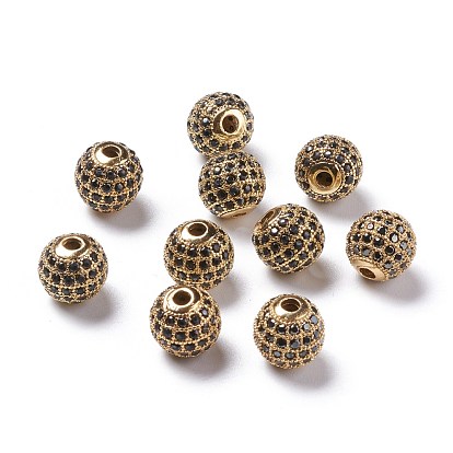 Brass Cubic Zirconia Beads, Round, 10mm, Hole: 1.5mm