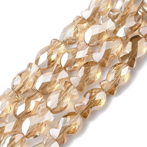 Transparentes perles de verre de galvanoplastie brins, perle plaquée lustre, facette, poisson