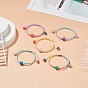 5pcs 5pcs ensemble de bracelets de perles tressées rondes en bois naturel, bracelets réglables empilables pour femmes