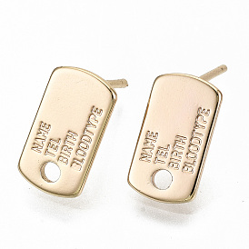 Brass Earring Findings, Nickel Free, Rectangle with Word Name & Brith & Tel & Blood Type