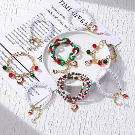 Crystal Bead Christmas Bracelet Set - European and American Festive Jewelry.