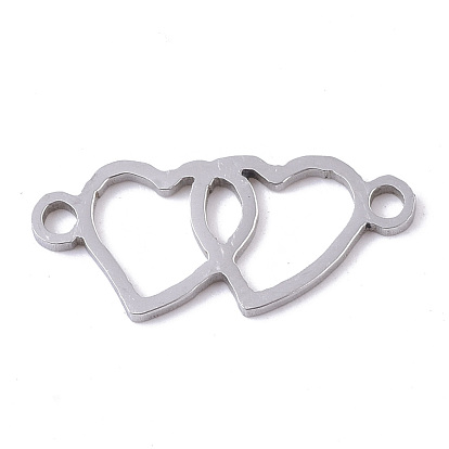 201 Stainless Steel Links Connectors, Laser Cut, Heart to Heart