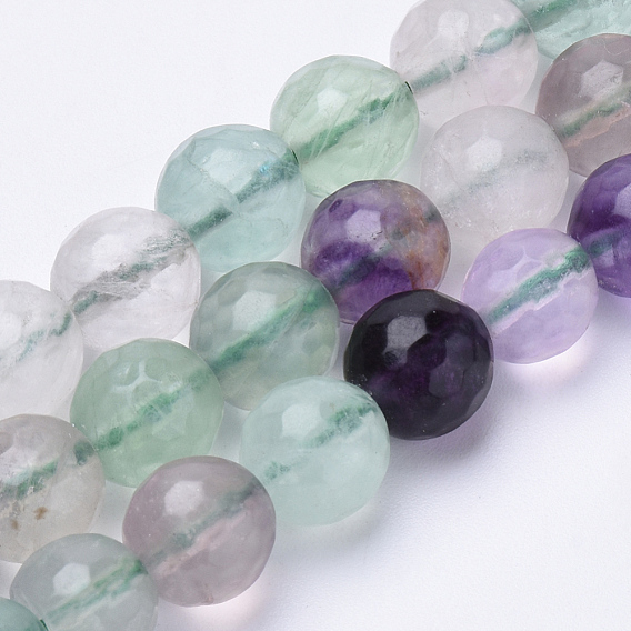 Natural Fluorite Beads Strands, Faceted, Round