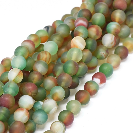 Natural Peacock Agate Beads Strands, Frosted, Dyed & Heated, Round