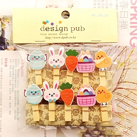 Easter Theme Wooden Spring Clips, with Hemp Rope, for Ticket, Note, Photo, Snack Bags, Office School Supplies