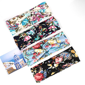 Floral Headband for Women, Elastic Cotton Sports Wide Hair Band with Non-slip Design