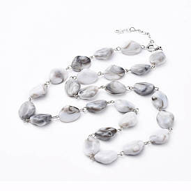 Colliers en perles de style imitation acrylique, avec épingle à oeil en fer, 304 chaînes d'extension en acier inoxydable et fermoir mousqueton
