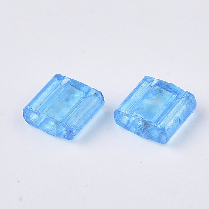 2-Hole Baking Painted Transparent Glass Seed Beads, Rectangle