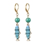 Alloy Fish Dangle Leverback Earrings, with Synthetic Turquoise Beads