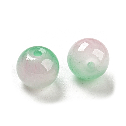 Perles de verre de peinture par pulvérisation bicolore, imitation verre de jade, ronde