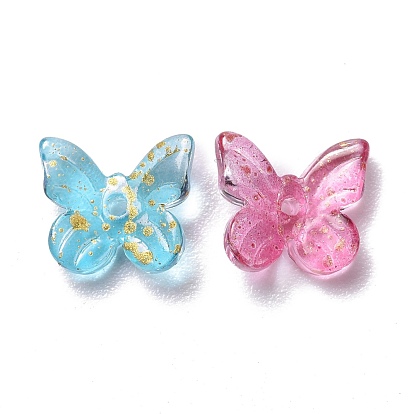 Two Tone Transparent Spray Painted Glass Charms, with Glitter Powder, Butterfly