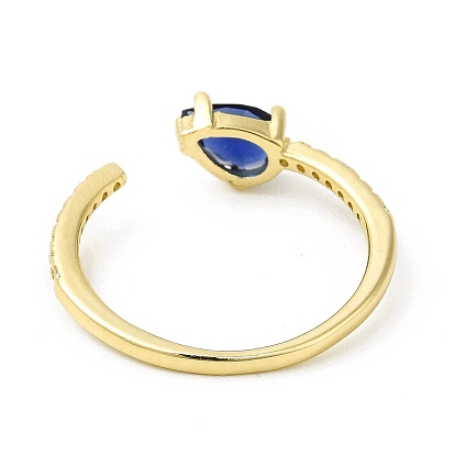 Blue Cubic Zirconia Teardrop Open Cuff Ring, Brass Jewelry for Women, Cadmium Free & Nickel Free & Lead Free