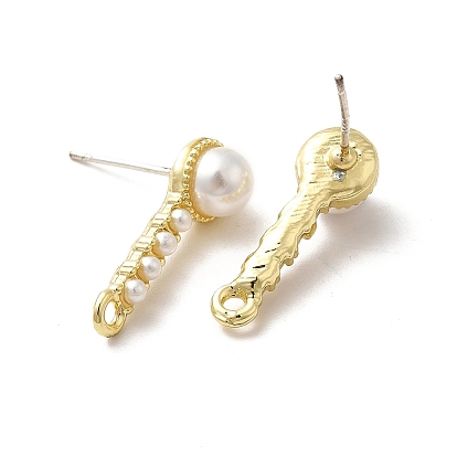 Alloy Stud Earring Findings, with Plastic Beads & 925 Sterling Silver Pins & Horizontal Loops, Half Round