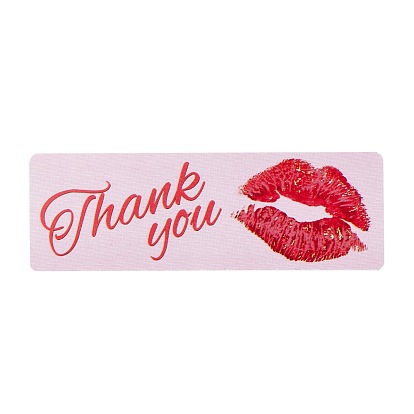 Rectangle Thank You Theme Paper Stickers, Self Adhesive Roll Sticker Labels, for Envelopes, Bubble Mailers and Bags, Pink