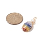Pendentifs enveloppés de fil de cuivre de pierres précieuses naturelles chakra, avec des perles de perles d'eau douce naturelle, ovale avec breloques rondes